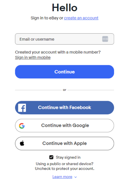 eBay sign in page.