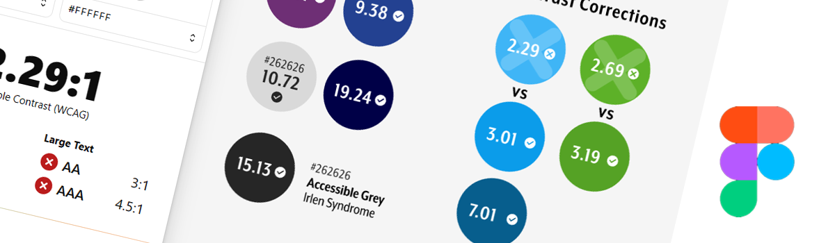 Blog post header, up close image of an accessible color palette in Figma with the Figma logo.