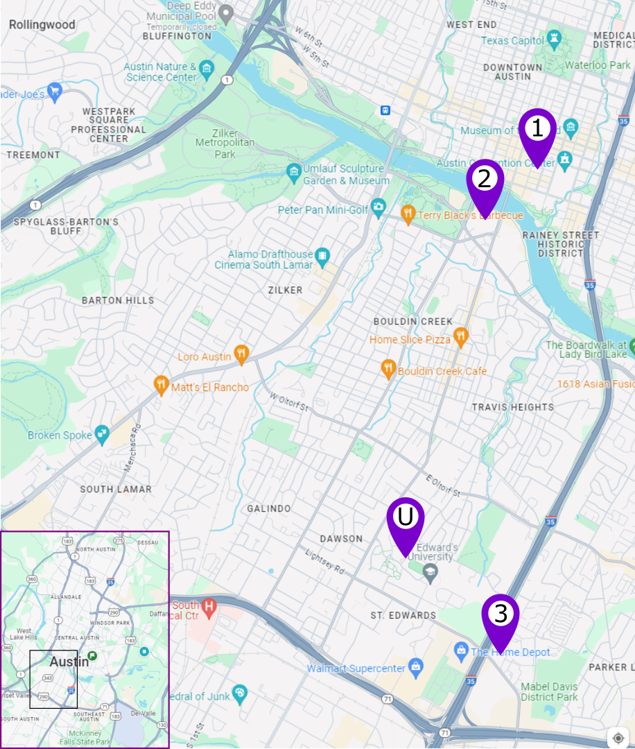 Map of hotel locations for AccessU