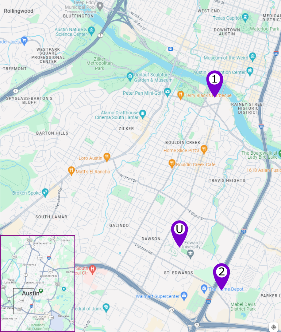 Map of hotel locations for AccessU 2025