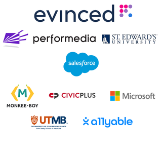 AARP, Google, Visa, IAAP, Level Access, Salesforce, TestParty, St. Edwards University, Nelnet, MaYapinion, Monkee-Boy, and exhibitors WebAIM, Eliquo Training
